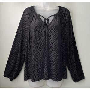 Black Burnout Velvet Peasant Top Size Large Semi Sheer Dark Romantic Whimsigoth